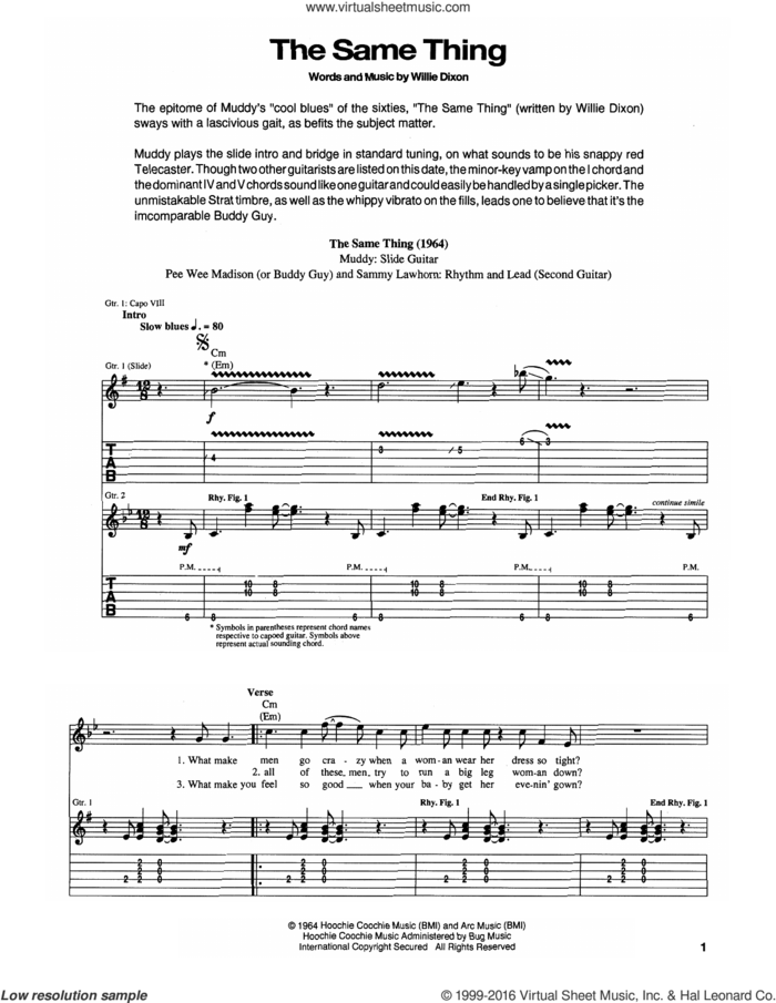 The Same Thing sheet music for guitar (tablature) by Muddy Waters, Buddy Guy, Pee Wee Madison, Sammy Lawhorn and Willie Dixon, intermediate skill level