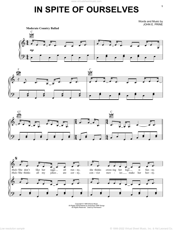 In Spite Of Ourselves sheet music for voice, piano or guitar by John Prine, intermediate skill level