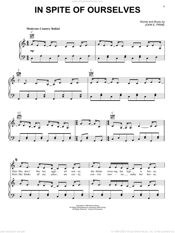 In Spite Of Ourselves sheet music for voice, piano or guitar by John Prine, intermediate skill level