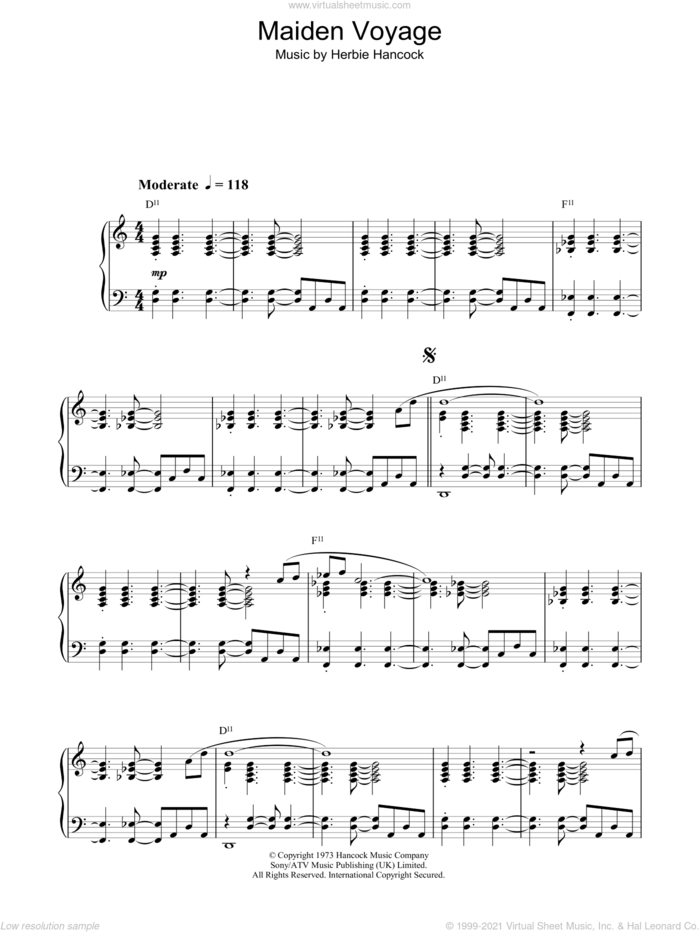 Maiden Voyage sheet music for piano solo by Herbie Hancock, intermediate skill level
