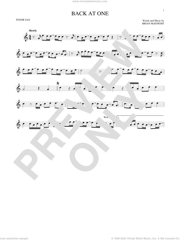 Back At One sheet music for tenor saxophone solo by Brian McKnight, wedding score, intermediate skill level