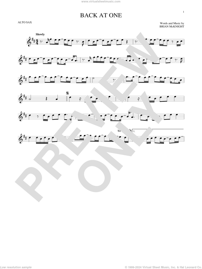 Back At One sheet music for alto saxophone solo by Brian McKnight, wedding score, intermediate skill level