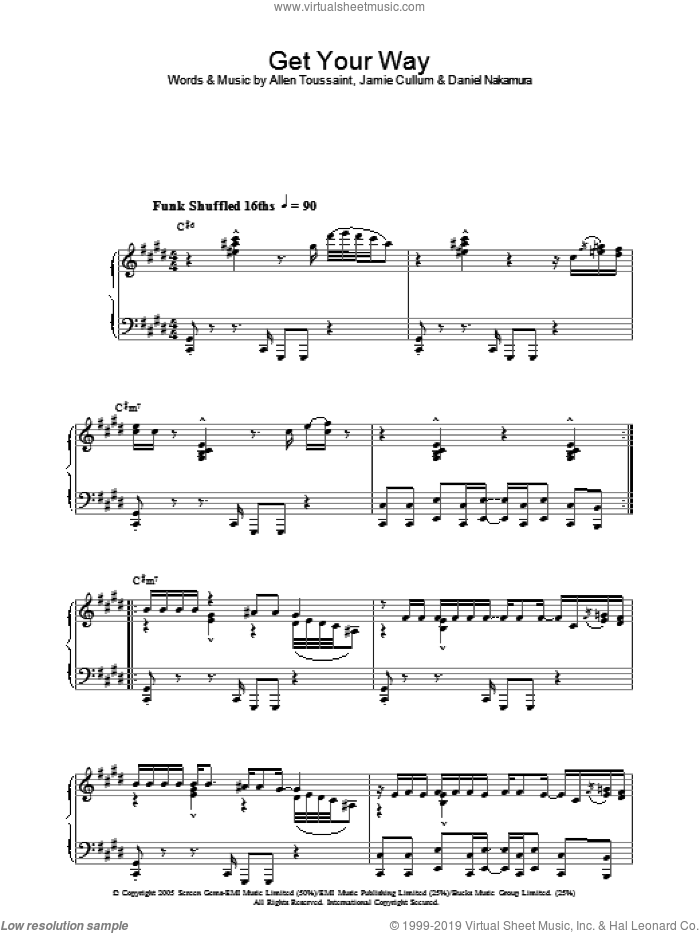 Get Your Way sheet music for piano solo by Jamie Cullum, Allen Toussaint and Daniel Nakamura, intermediate skill level