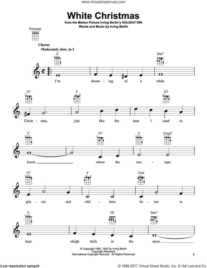 White Christmas (arr. Fred Sokolow) sheet music for ukulele by Irving Berlin, intermediate skill level