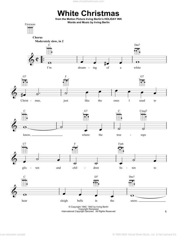 White Christmas (arr. Fred Sokolow) sheet music for ukulele by Irving Berlin, intermediate skill level