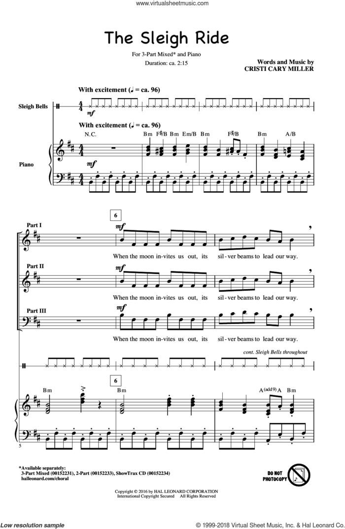 The Sleigh Ride sheet music for choir (3-Part Mixed) by Cristi Cary Miller, intermediate skill level