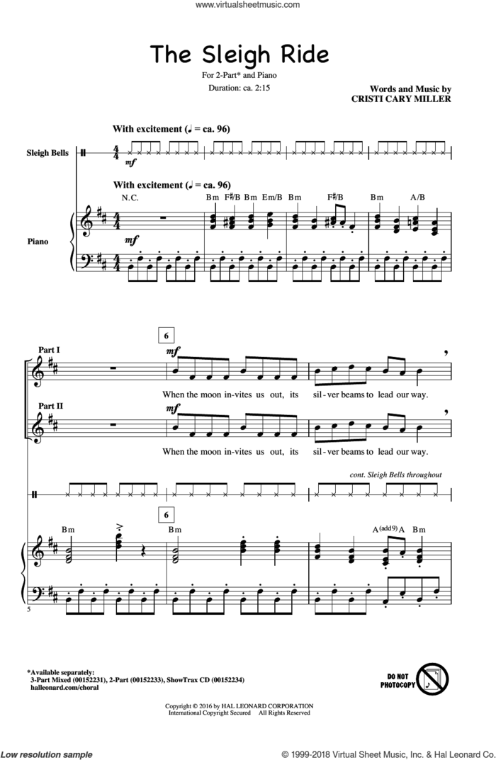 The Sleigh Ride sheet music for choir (2-Part) by Cristi Cary Miller, intermediate duet