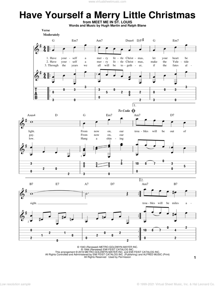 Have Yourself A Merry Little Christmas sheet music for guitar solo by Hugh Martin and Ralph Blane, intermediate skill level