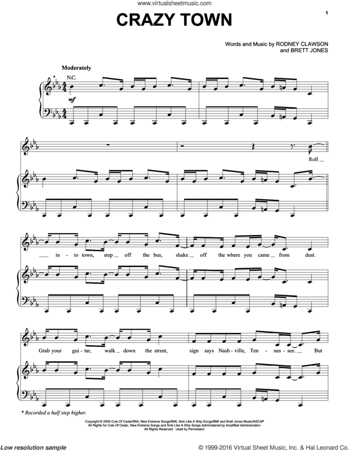 Crazy Town sheet music for voice, piano or guitar by Jason Aldean, Brett Jones and Rodney Clawson, intermediate skill level