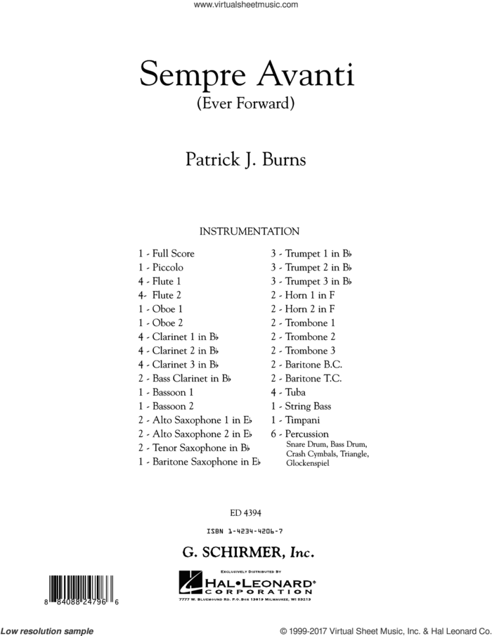 Sempre Avanti (COMPLETE) sheet music for concert band by Patrick J. Burns, intermediate skill level