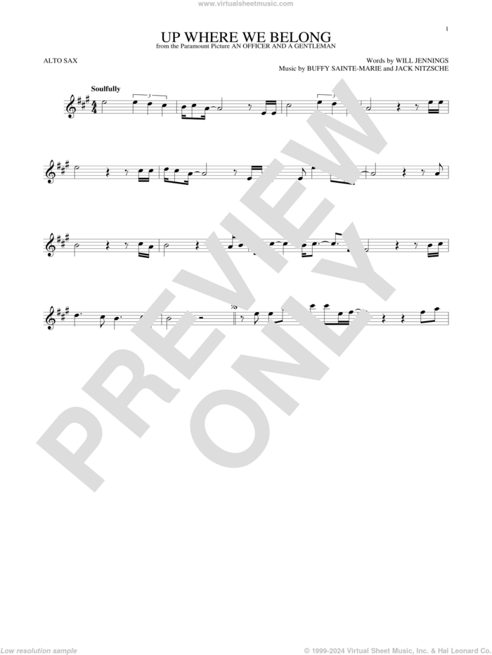 Up Where We Belong sheet music for alto saxophone solo by Joe Cocker & Jennifer Warnes, BeBe and CeCe Winans, Buffy Sainte-Marie, Jack Nitzche and Will Jennings, intermediate skill level