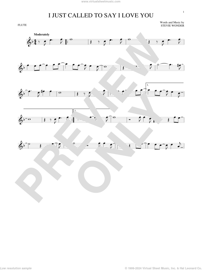 I Just Called To Say I Love You sheet music for flute solo by Stevie Wonder, intermediate skill level