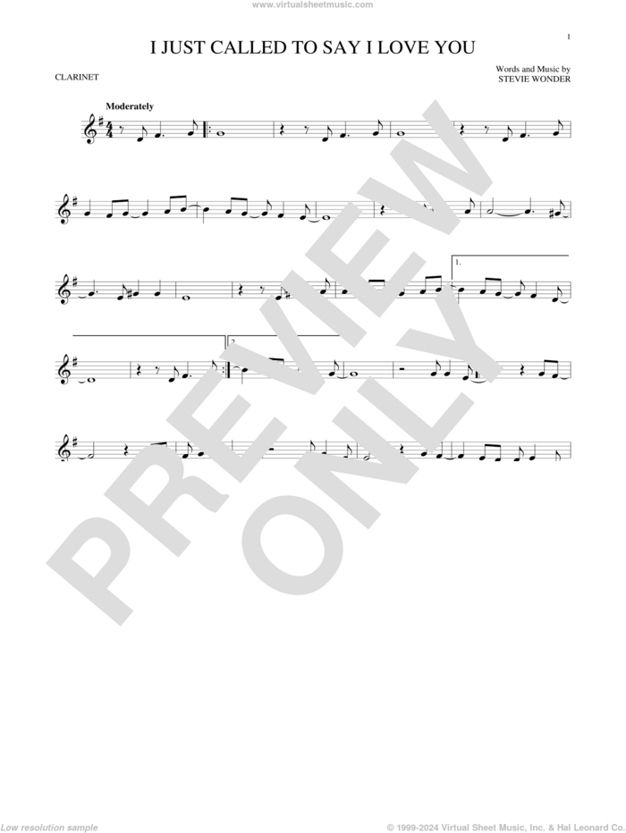 I Just Called To Say I Love You sheet music for clarinet solo by Stevie Wonder, intermediate skill level