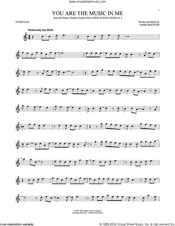 You Are The Music In Me (from High School Musical 2) sheet music for tenor saxophone solo by Zac Efron and Vanessa Anne Hudgens and Jamie Houston, intermediate skill level