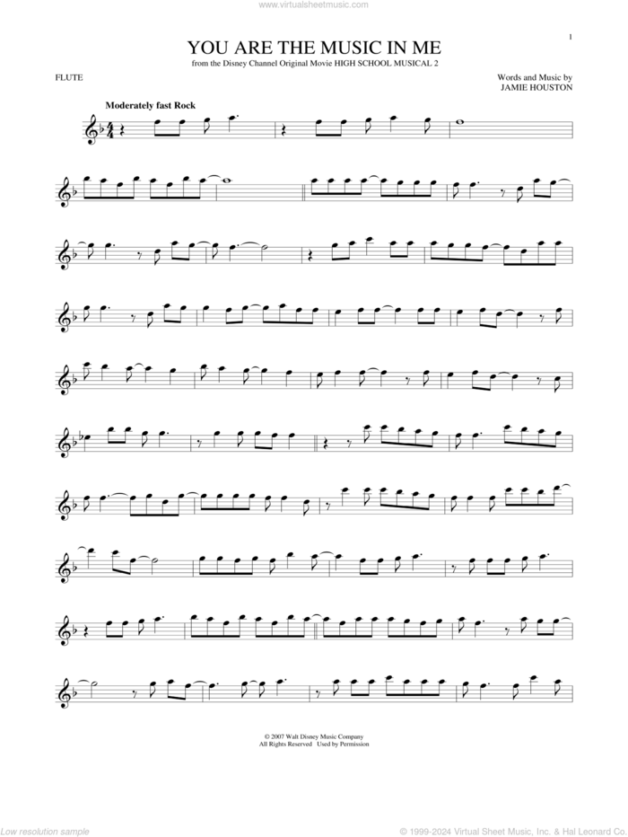 You Are The Music In Me (from High School Musical 2) sheet music for flute solo by Zac Efron and Vanessa Anne Hudgens and Jamie Houston, intermediate skill level