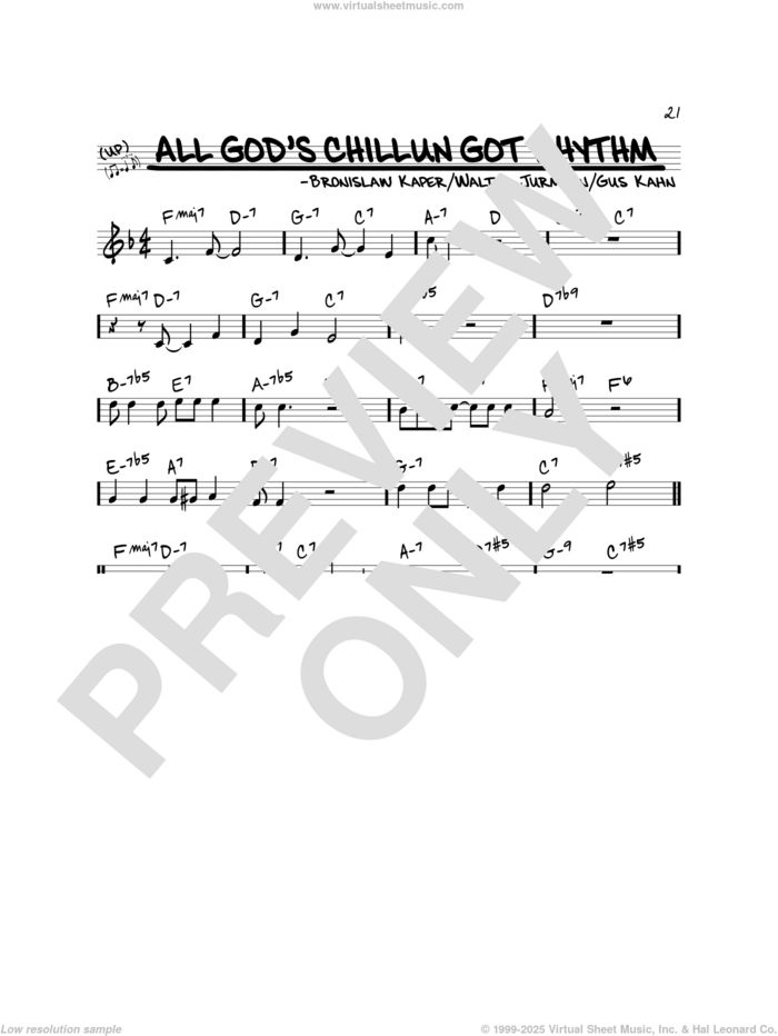 All God's Chillun Got Rhythm sheet music for voice and other instruments (real book) by Gus Kahn, Bronislau Kaper, Bronislaw Kaper and Walter Jurmann and Gus Kahn and Walter Jurmann, intermediate skill level