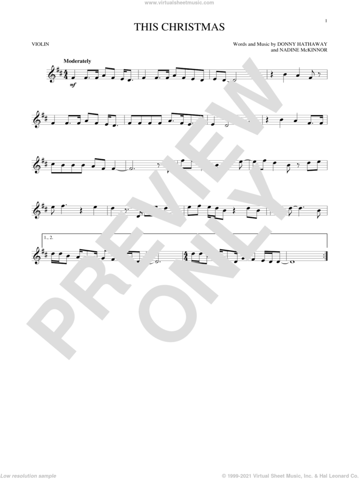 This Christmas sheet music for violin solo by Donny Hathaway and Nadine McKinnor, intermediate skill level