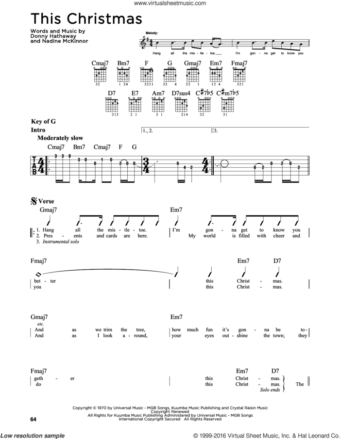 This Christmas sheet music for guitar solo (lead sheet) by Donny Hathaway and Nadine McKinnor, intermediate guitar (lead sheet)