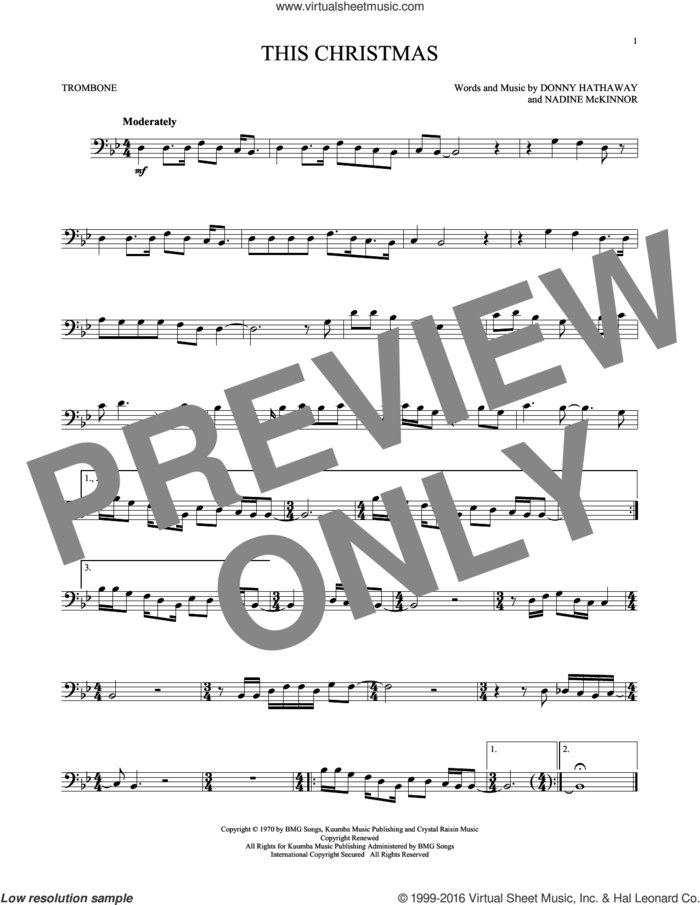 This Christmas sheet music for trombone solo by Donny Hathaway and Nadine McKinnor, intermediate skill level