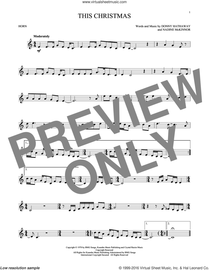 This Christmas sheet music for horn solo by Donny Hathaway and Nadine McKinnor, intermediate skill level