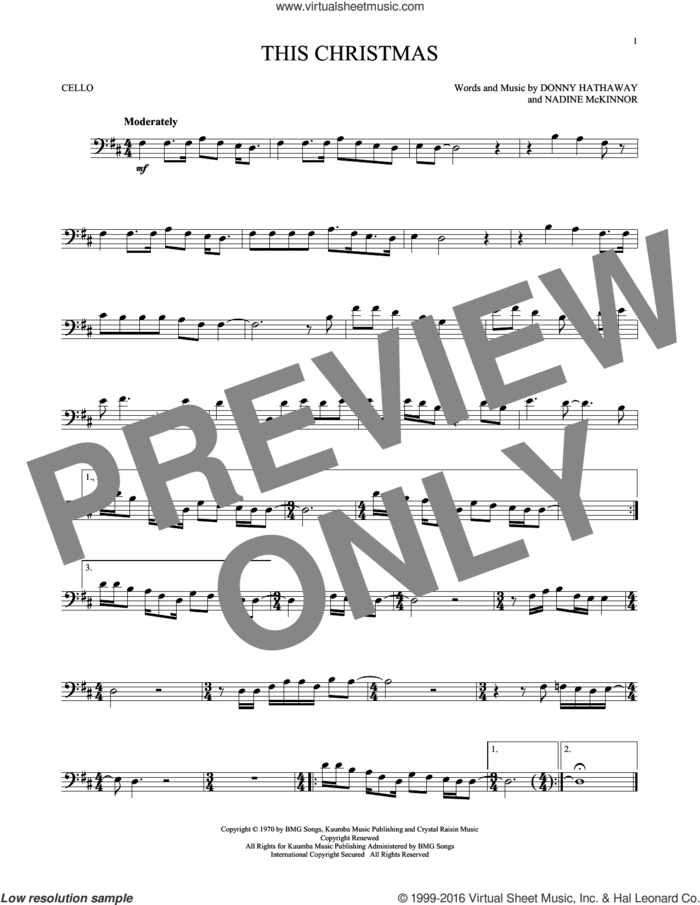 This Christmas sheet music for cello solo by Donny Hathaway and Nadine McKinnor, intermediate skill level