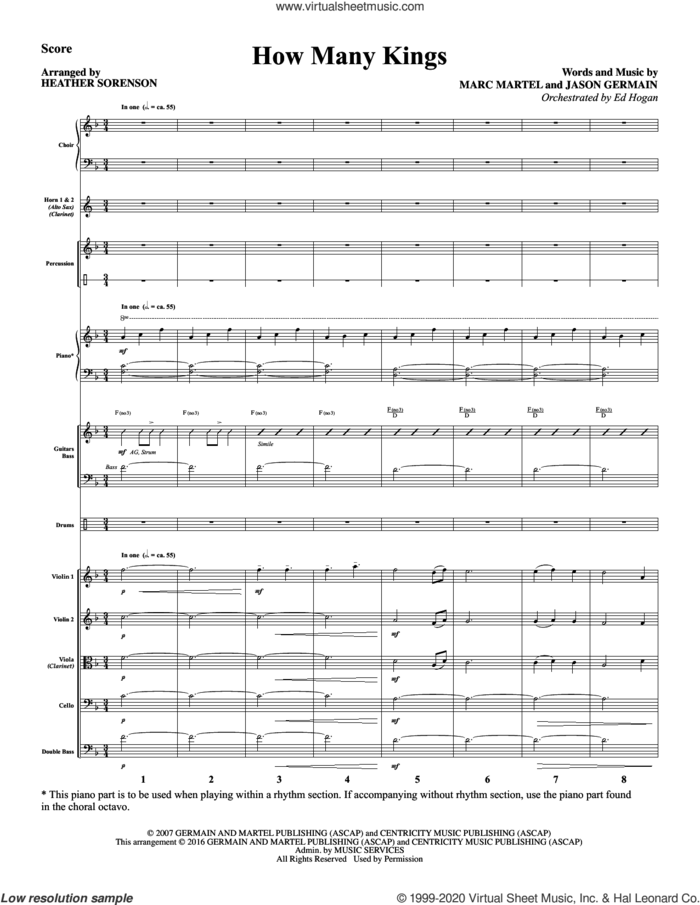 How Many Kings (COMPLETE) sheet music for orchestra/band by Heather Sorenson, Jason Germain and Marc Martel, intermediate skill level