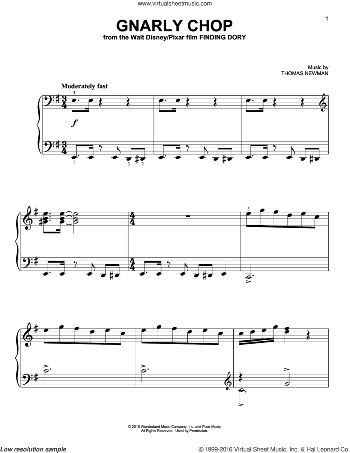 Gnarly Chop (from Finding Dory), (easy) sheet music for piano solo by Thomas Newman, easy skill level