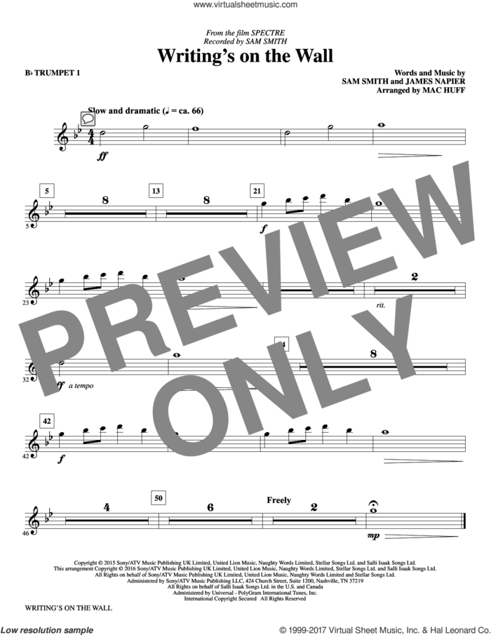 Writing's on the Wall (arr. Mac Huff) (complete set of parts) sheet music for orchestra/band by Mac Huff, James Napier and Sam Smith, intermediate skill level