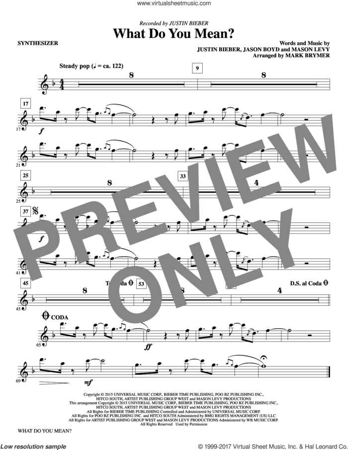 What Do You Mean? (complete set of parts) sheet music for orchestra/band by Mark Brymer, Jason Boyd, Justin Bieber and Mason Levy, intermediate skill level
