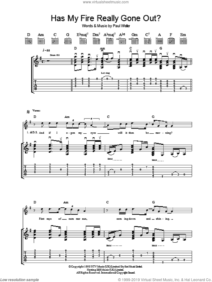 Has My Fire Really Gone Out? sheet music for guitar (tablature) by Paul Weller, intermediate skill level