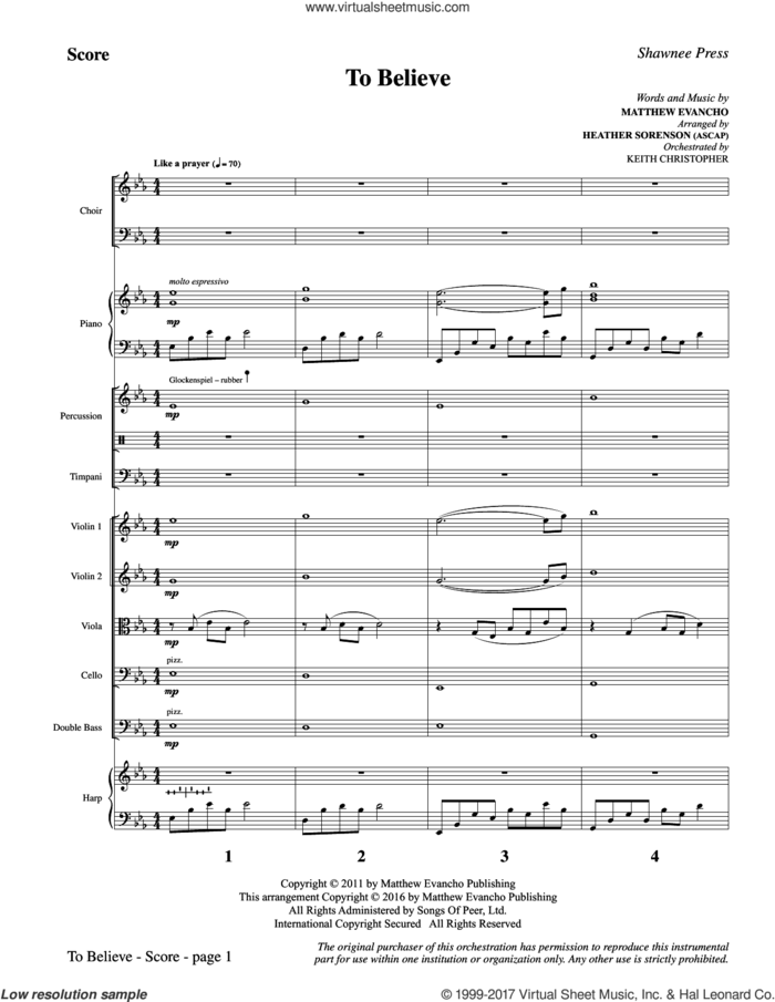 To Believe (COMPLETE) sheet music for orchestra/band by Heather Sorenson, Jackie Evancho and Matthew Evancho, intermediate skill level