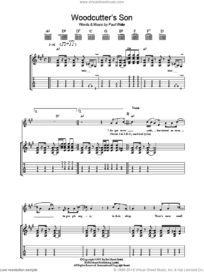 Woodcutter's Son sheet music for guitar (tablature) by Paul Weller, intermediate skill level
