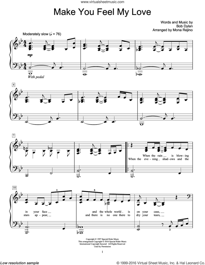 Make You Feel My Love sheet music for piano solo (elementary) by Adele, Mona Rejino and Bob Dylan, beginner piano (elementary)