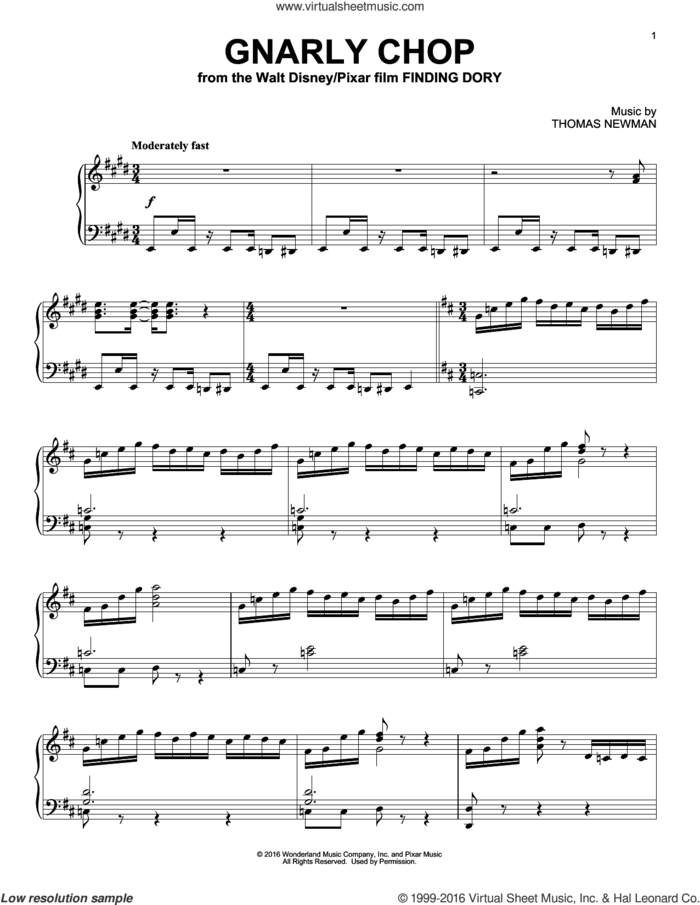 Gnarly Chop (from Finding Dory), (intermediate) sheet music for piano solo by Thomas Newman, intermediate skill level