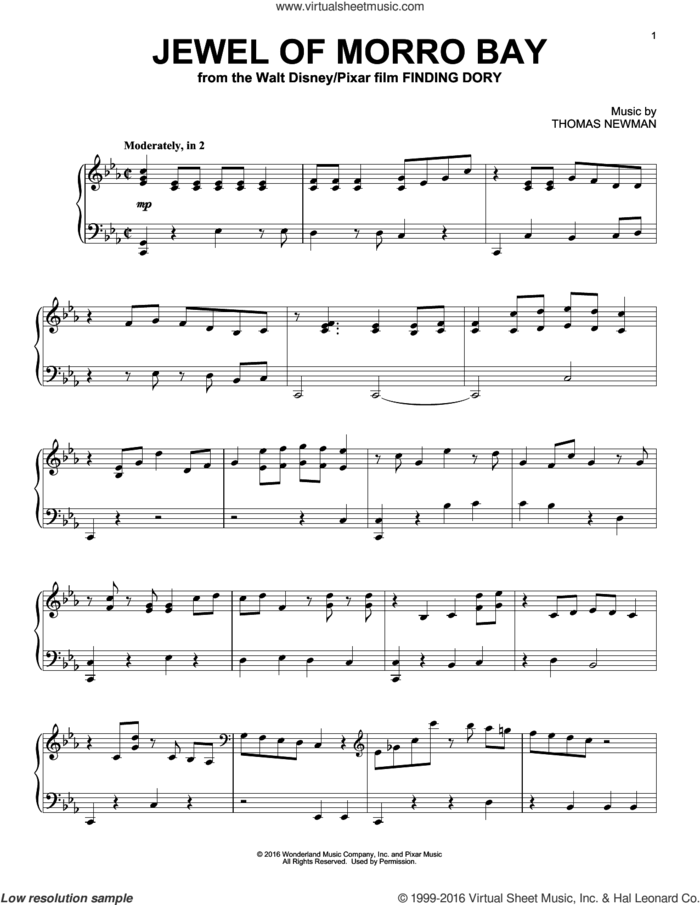 Jewel Of Morro Bay (from Finding Dory) sheet music for piano solo by Thomas Newman, intermediate skill level