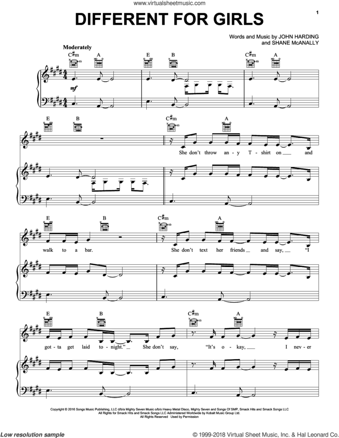 Different For Girls sheet music for voice, piano or guitar by Dierks Bentley feat. Elle King, John Harding and Shane McAnally, intermediate skill level