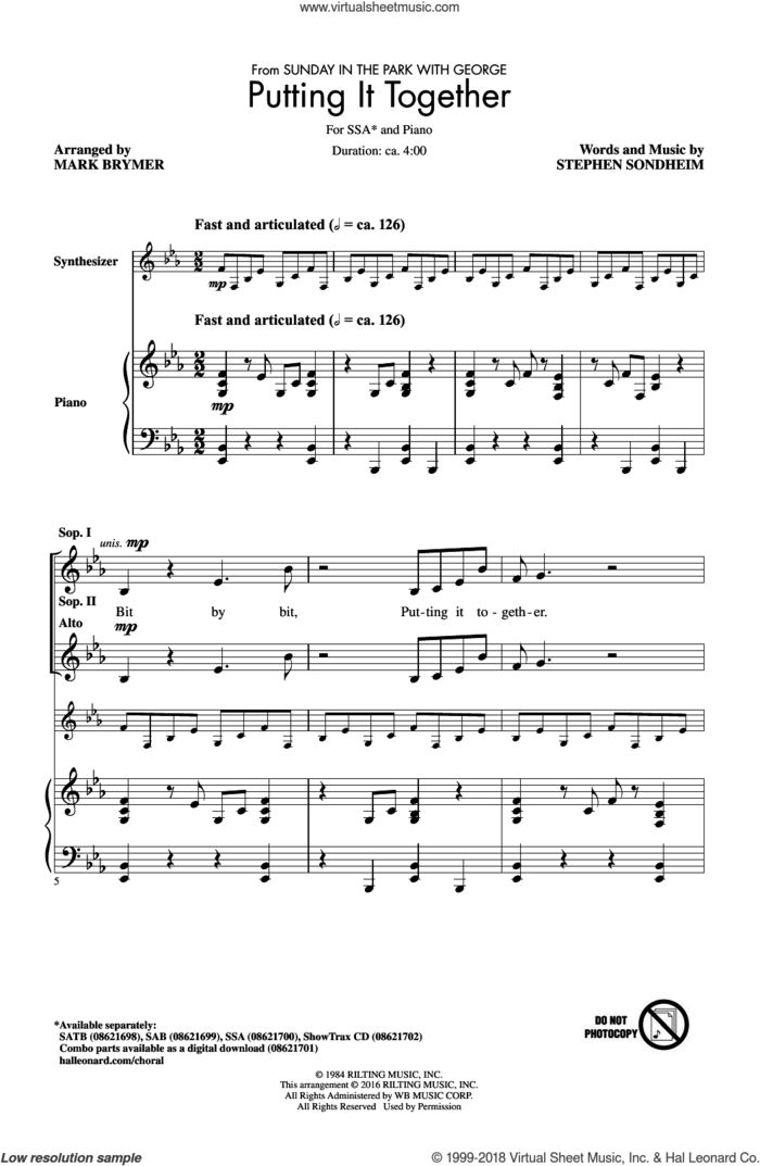 Putting It Together sheet music for choir (SSA: soprano, alto) by Stephen Sondheim, Mark Brymer and Barbra Streisand, intermediate skill level