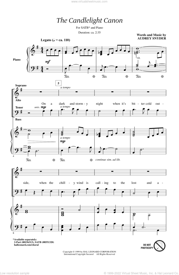 The Candlelight Canon sheet music for choir (SATB: soprano, alto, tenor, bass) by Audrey Snyder, intermediate skill level