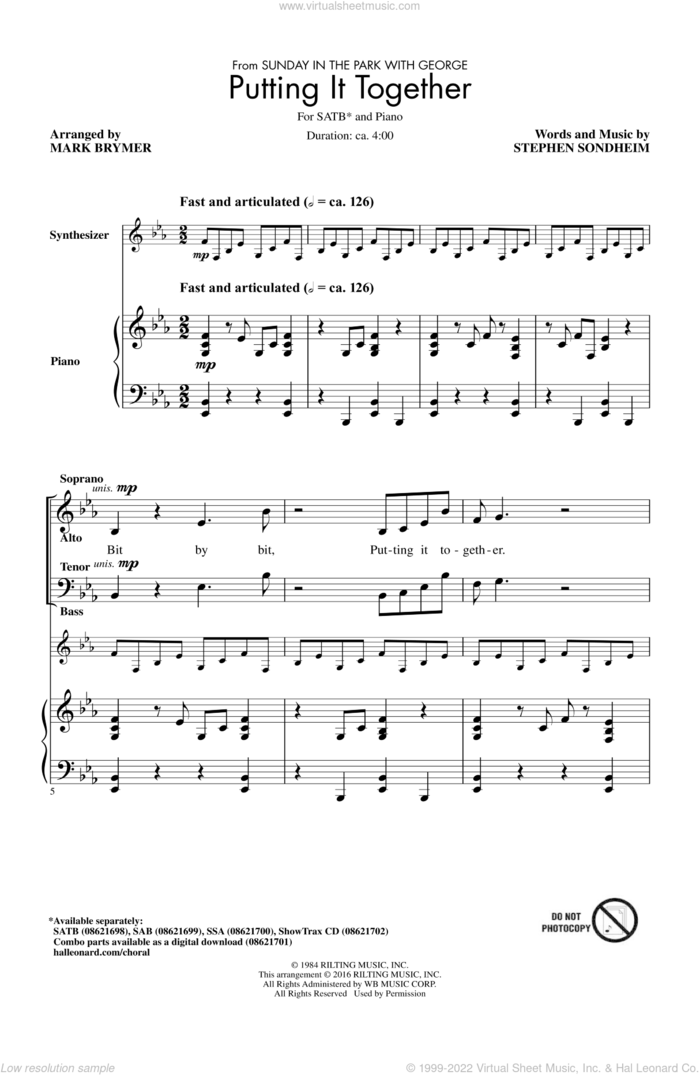 Putting It Together sheet music for choir (SATB: soprano, alto, tenor, bass) by Stephen Sondheim, Mark Brymer and Barbra Streisand, intermediate skill level