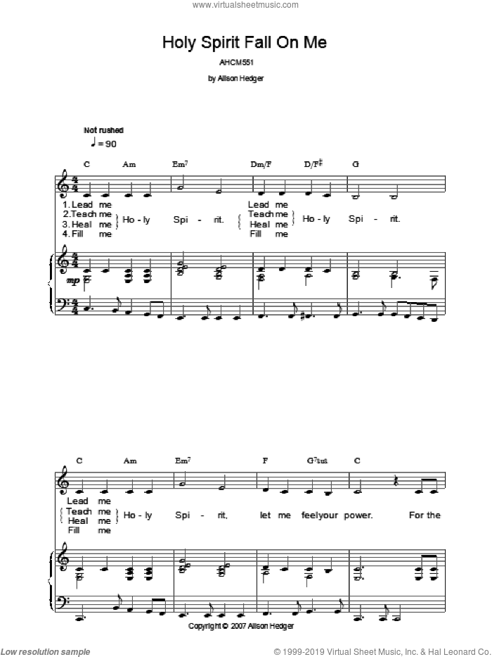 Holy Spirit Fall On Me sheet music for voice, piano or guitar by Alison Hedger, intermediate skill level