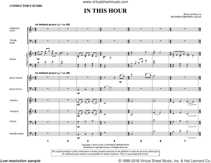 In This Hour (COMPLETE) sheet music for orchestra/band by Heather Sorenson, intermediate skill level