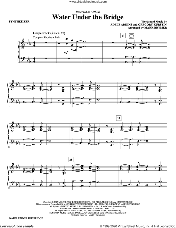 Water Under the Bridge (complete set of parts) sheet music for orchestra/band by Mark Brymer, Adele, Adele Adkins and Gregory Kurstin, intermediate skill level