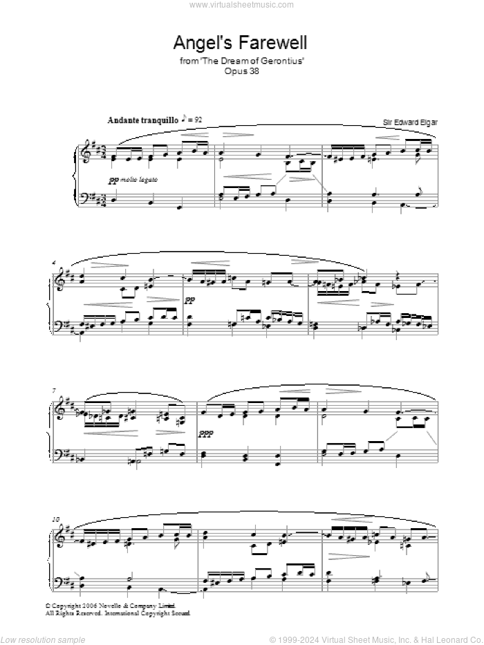 Angel's Farewell From The Dream Of Gerontius Op.38 sheet music for piano solo by Edward Elgar, classical score, intermediate skill level