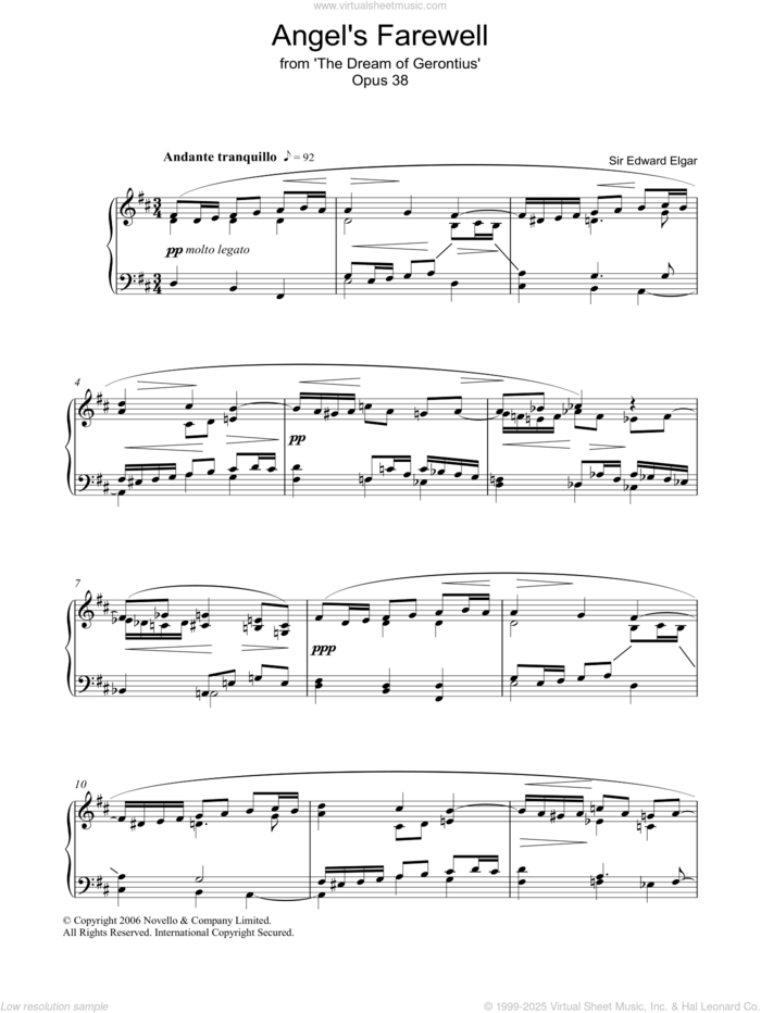 Angel's Farewell From The Dream Of Gerontius Op.38 sheet music for piano solo by Edward Elgar, classical score, intermediate skill level