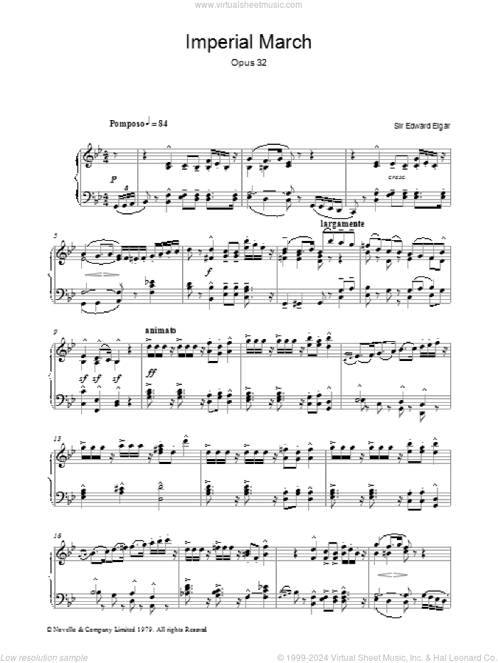 Imperial March Op. 32, (intermediate) sheet music for piano solo by Edward Elgar, classical score, intermediate skill level