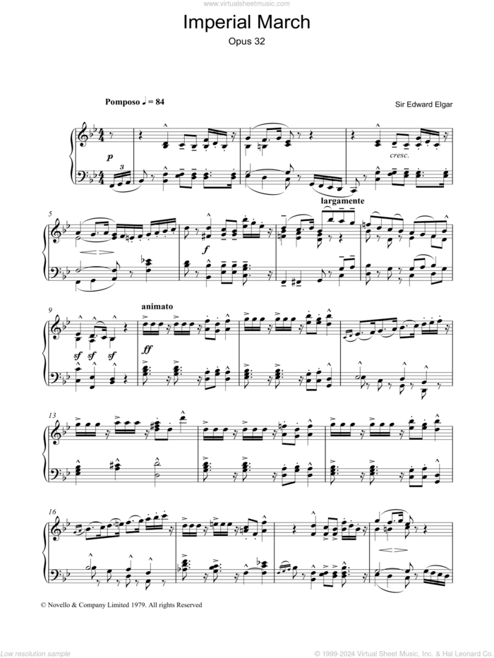 Imperial March Op. 32, (intermediate) sheet music for piano solo by Edward Elgar, classical score, intermediate skill level