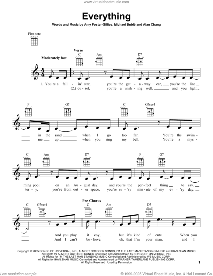 Everything sheet music for ukulele by Michael Buble, Alan Chang and Amy Foster-Gillies, wedding score, intermediate skill level