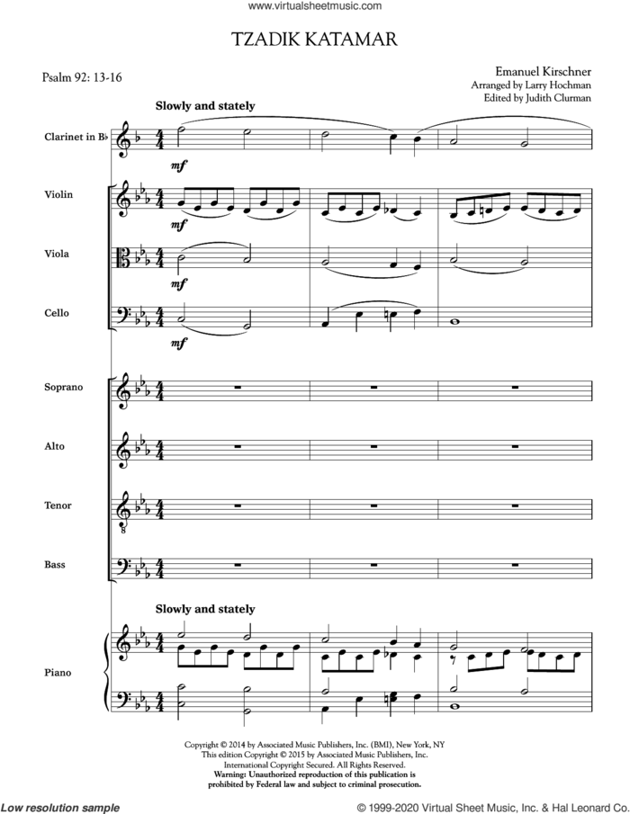 Tzadik Katamar (COMPLETE) sheet music for orchestra/band by Judith Clurman and Emanuil Kirschner, intermediate skill level