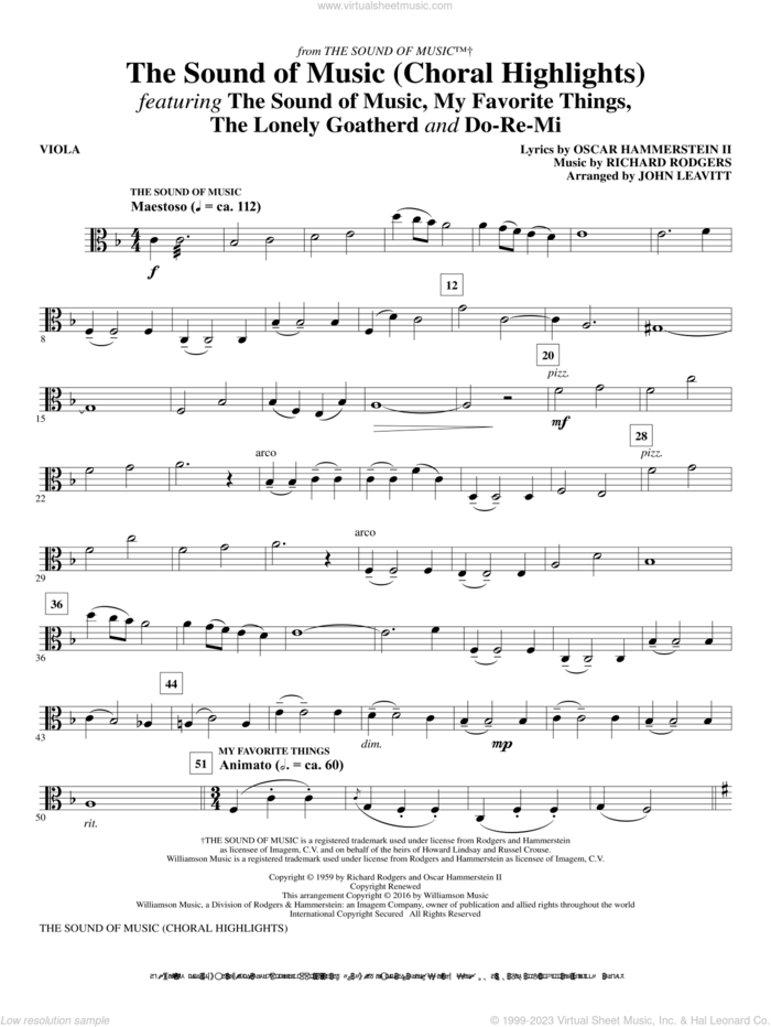 The Sound Of Music (Choral Highlights) (arr. John Leavitt) sheet music for orchestra/band (viola) by Rodgers & Hammerstein, John Leavitt, Oscar II Hammerstein and Richard Rodgers, intermediate skill level