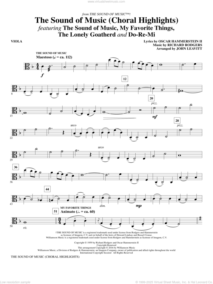 The Sound Of Music (Choral Highlights) (arr. John Leavitt) sheet music for orchestra/band (viola) by Rodgers & Hammerstein, John Leavitt, Oscar II Hammerstein and Richard Rodgers, intermediate skill level